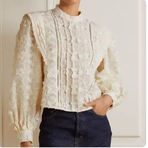 FARM RIO Star 3D Embroidered Blouse in Off White - size Large